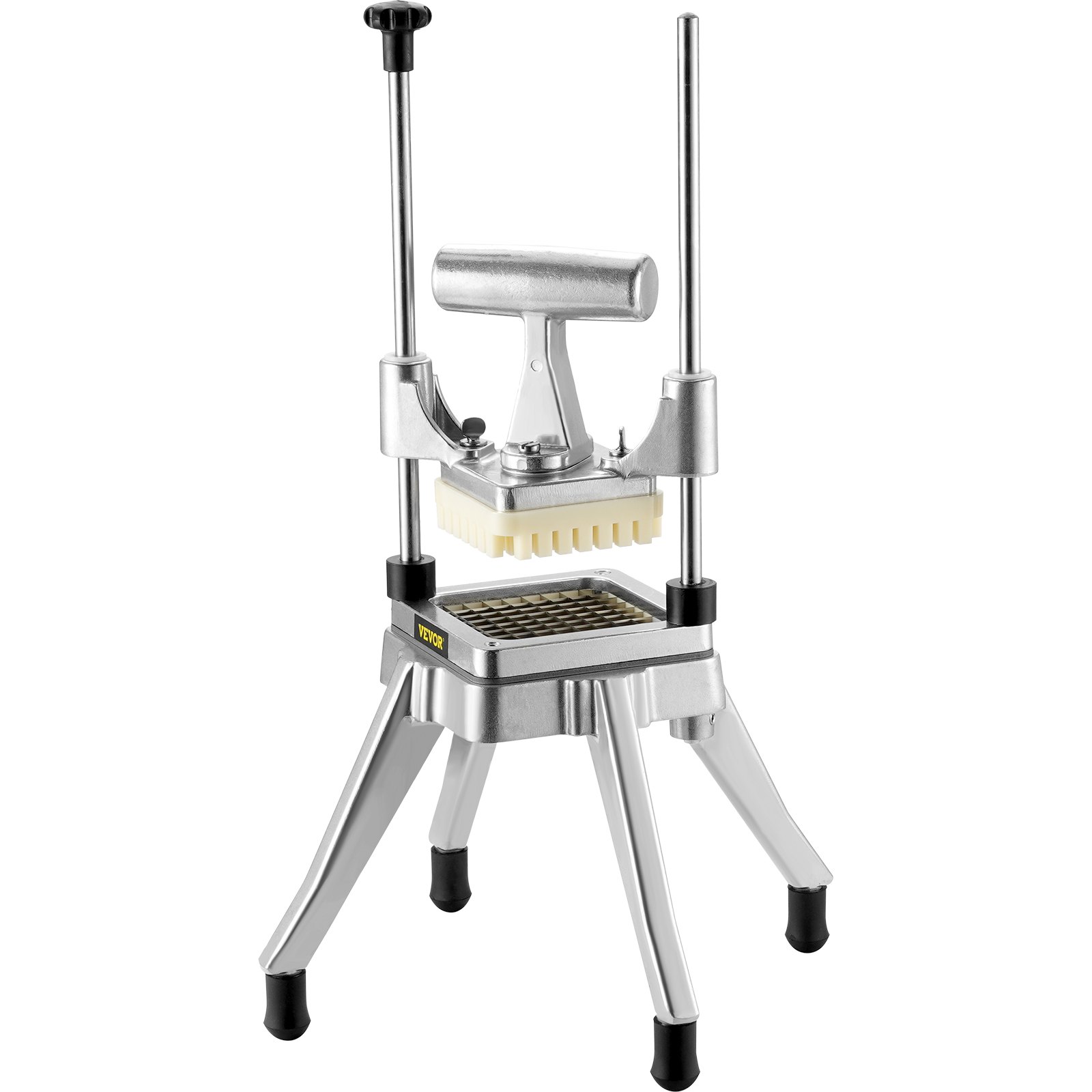 VEVOR vegetable chopper with stainless steel legs and a grid blade for dicing vegetables easily.