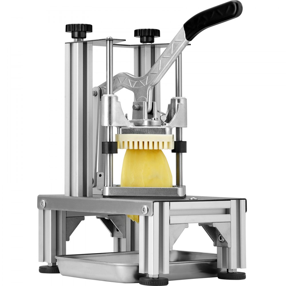 VEVOR Commercial French Fry Cutter with 4 Replacement Blades, 0.64 cm & 0.95 cm Blade Easy Dicer Chopper, 6-wedge Slicer & 6-wedge Apple Corer, Lemon Potato Cutter for French Fries with Tray and Handle