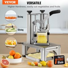 VEVOR Commercial French Fry Cutter with 4 Replacement Blades, 1/4″ & 3/8″ Blade Easy Dicer Chopper, 6-wedge Slicer & 6-wedge Apple Corer, Lemon Potato Cutter for French Fries with Tray and Handle