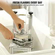 VEVOR Commercial French Fry Cutter with 4 Replacement Blades, 0.64 cm & 0.95 cm Blade Easy Dicer Chopper, 6-wedge Slicer & 6-wedge Apple Corer, Lemon Potato Cutter for French Fries with Tray and Handle