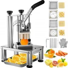 VEVOR Commercial French Fry Cutter with 4 Replacement Blades, 0.64 cm & 0.95 cm Blade Easy Dicer Chopper, 6-wedge Slicer & 6-wedge Apple Corer, Lemon Potato Cutter for French Fries with Tray and Handle