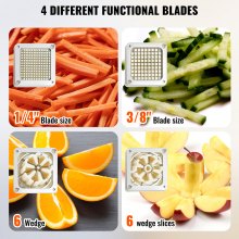 VEVOR Commercial French Fry Cutter with 4 Replacement Blades, 0.64 cm & 0.95 cm Blade Easy Dicer Chopper, 6-wedge Slicer & 6-wedge Apple Corer, Lemon Potato Cutter for French Fries with Tray and Handle