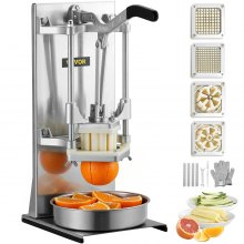 VEVOR Commercial French Fry Cutter with 4 Replacement Blades, 0.64 cm and 0.95 cm Blade Easy Dicer Chopper, 6-wedge Slicer and 6-wedge Apple Corer, Lemon Potato Cutter for French Fries with Extended Handle