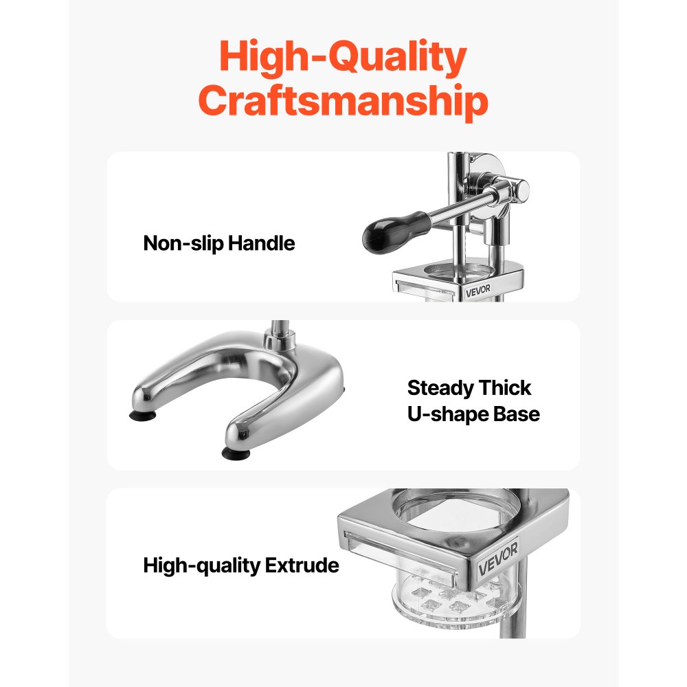 VEVOR Cutter comercial pentru cartofi prăjiți, storcător de fâșii de cartofi prăjiți din oțel inoxidabil, aparat lung de făcut cartofi prăjiți cu extruder extractibil, mașină manuală de stors piure de cartofi pentru restaurante și bucătărie de acasă