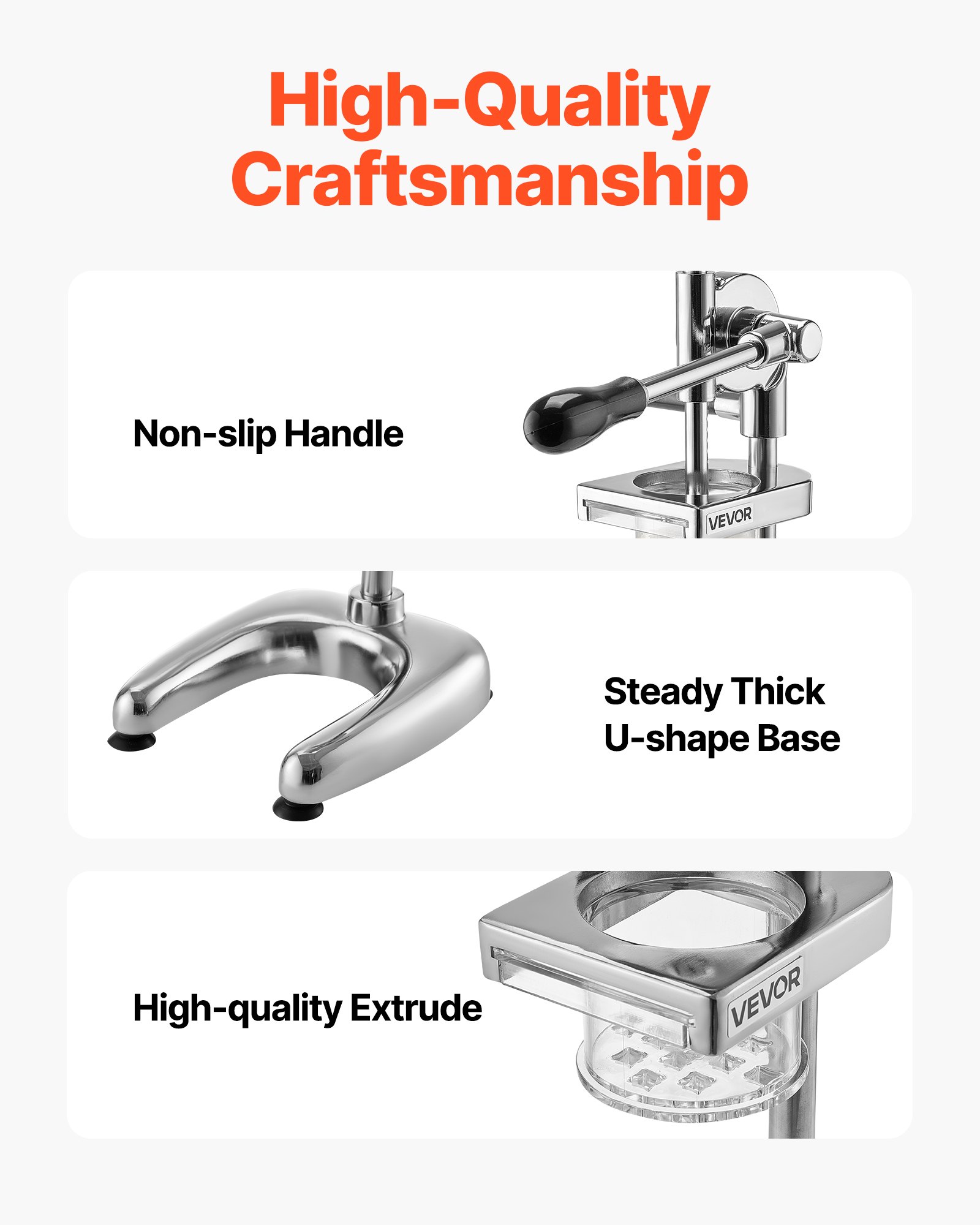 VEVOR Cutter comercial pentru cartofi prăjiți, storcător de fâșii de cartofi prăjiți din oțel inoxidabil, aparat lung de făcut cartofi prăjiți cu extruder extractibil, mașină manuală de stors piure de cartofi pentru restaurante și bucătărie de acasă