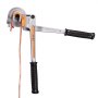VEVOR pipe tube bender with black handles and orange measurement scales, bending a copper pipe.