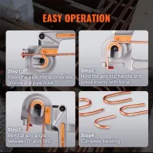 VEVOR Pipe Tube Bender, 1/4", 3/8", 1/2" OD, 3 in 1 Manual Level Tube Bender, 180° Copper Aluminum Pipes Bending Tools for HVAC Air Conditioning Refrigerator Repair