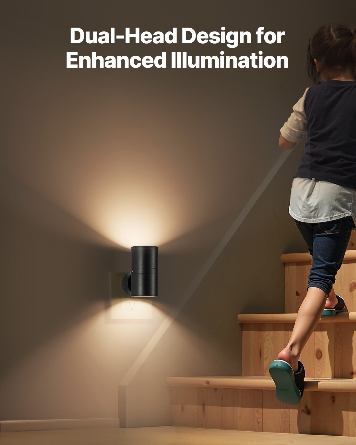 VEVOR LED Night Lights, 0-60LM Adjustable Brightness, Modern Night Lights Plug into Wall, Dusk to Dawn Sensor, 3000K Soft Warm White for Hallway Bathroom Stairway Bedroom, Black, 2 Pack