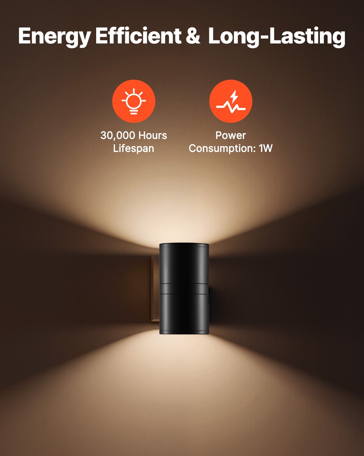 VEVOR LED Night Lights, 0-60LM Adjustable Brightness, Modern Night Lights Plug into Wall, Dusk to Dawn Sensor, 3000K Soft Warm White for Hallway Bathroom Stairway Bedroom, Black, 2 Pack