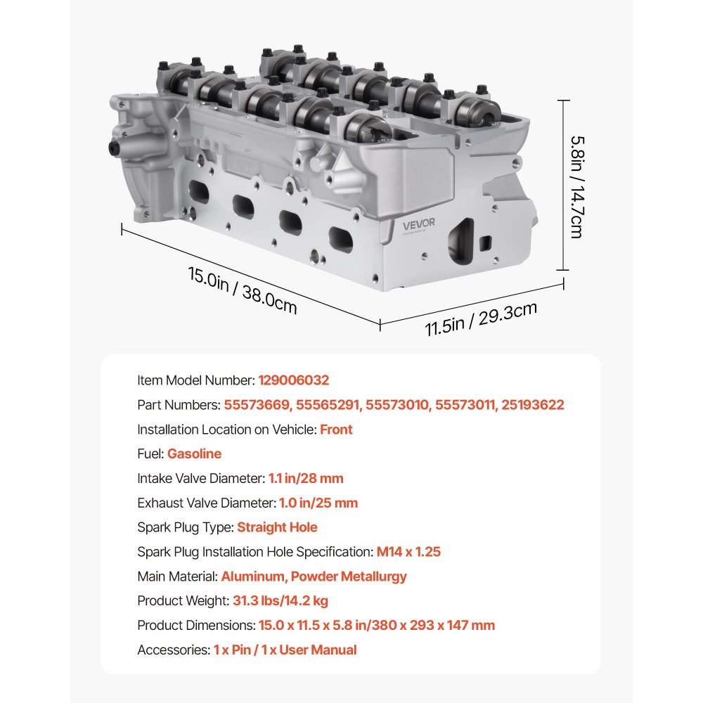 VEVOR Cylinder Head Assembly for 2011-2019 Chevy Cruze Sonic Trax 1.4L Turbo, 2013-2019 Buick Encore 4 Cyl 1.4L, Complete Engine Cylinder Head Assembly Replaces 55573669, 55565291, 55573010, 55573011