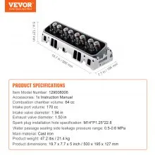 VEVOR Engine Cylinder Head Assembly Replacement, Cast Iron Engine Cylinder Head, Compatible with CHEVROLET 1500 PICKUP 96-99, ESCALADE 99-00, GMC 1500 PICKUP 96-99, SUBURBAN 1500 96-99, TAHOE 96 2000