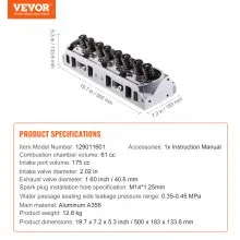 VEVOR Engine Cylinder Head Assembly Replacement, Aluminum Engine Cylinder Head, Compatible with Small Block Ford Engines, SBF GT40/ 289 / 302/ 351W, FORD Mustang, GT40
