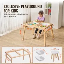 VEVOR Sensory Table and Chairs Set, Toddlers Activity Table with 2 Stools, 2 Storage Bins & Paper Roll Holder, Indoor/Outdoor Play Sand and Water Table, Wooden Kids Sensory Table - Gift for Boys Girls