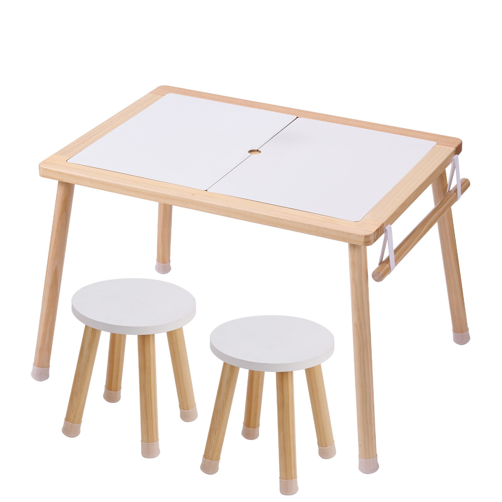 VEVOR Sensory Table and Chairs Set, Toddlers Activity Table with 2 Stools, 2 Storage Bins & Paper Roll Holder, Indoor/Outdoor Play Sand and Water Table, Wooden Kids Sensory Table - Gift for Boys Girls