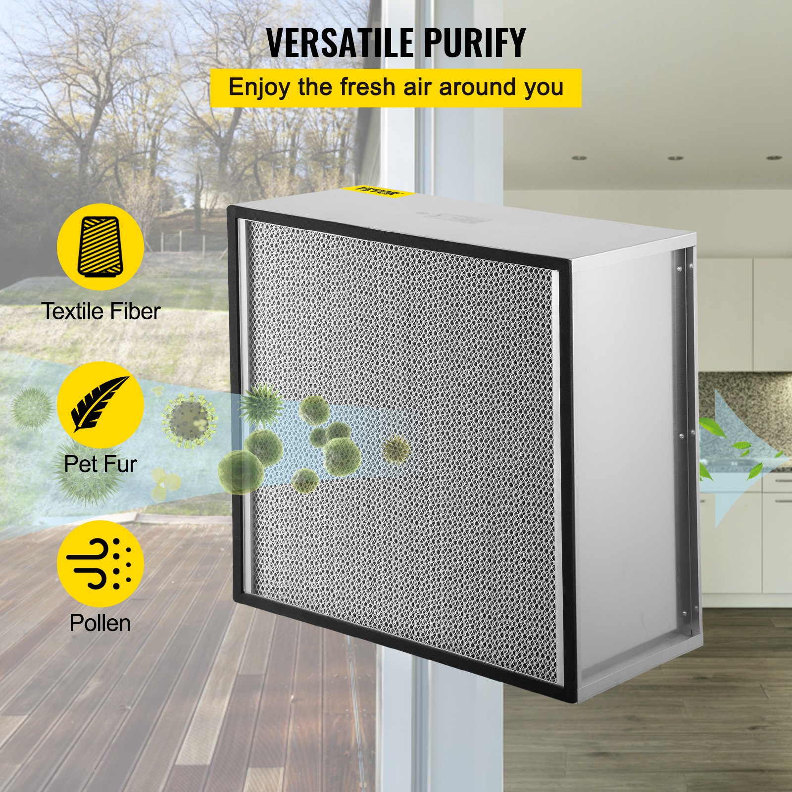 VEVOR HEPA Replacement Filter, 24\'\'x24\'\'x11.5\'\' AC Filter, True HEPA Pleated Air Filter, Air Filter Replacement with Galvanized Frame, 99.97% Standard Filter Compatible for HEPA Filter Novair 20
