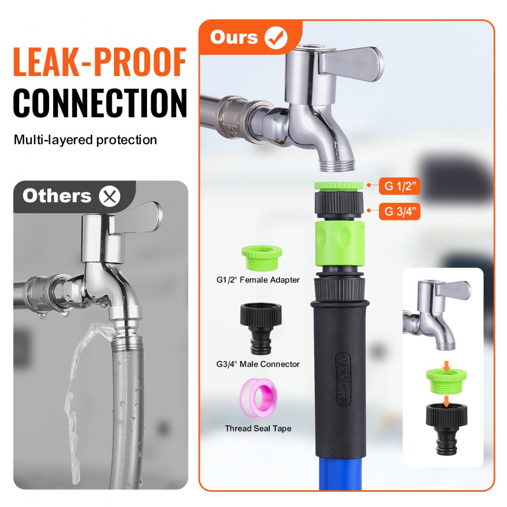 VEVOR 100ft Heated Water Hose for RV, Heated Drinking Water Hose Antifreeze to -45°F, Automatic Self-regulating, 5/8" I.D. with Quick-connect Fitting Set, Lead and BPA Free