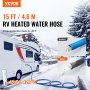 VEVOR Tuyau d'eau chauffant de 4,5 m pour camping-car, tuyau d'eau potable chauffant antigel jusqu'à -45 °F, autorégulation automatique, diamètre intérieur de 5/8" avec adaptateur GHT de 3/4", sans plomb et sans BPA