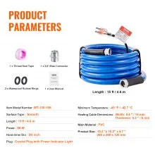 VEVOR 15ft Heated Water Hose for RV, Heated Drinking Water Hose Antifreeze to -45°F, Automatic Self-regulating, 5/8" I.D. with 3/4" GHT Adapter, Lead and BPA Free