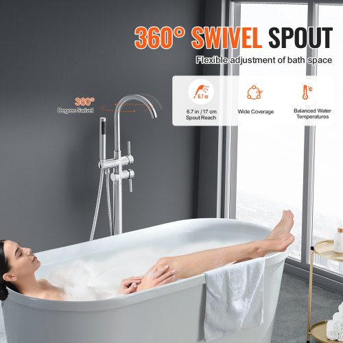 Robinet De Baignoire Autoportant, Robinets De Douche À Haut Débit De Robinet De Baignoire Autoportant, Robinets De Douche À Haut Débit De