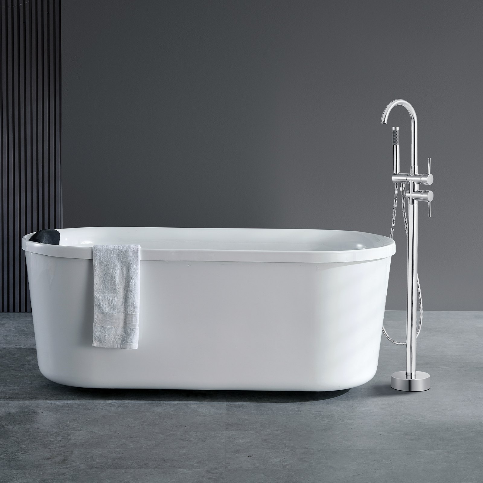 VEVOR Freestanding Bathtub Faucet, Floor Mount, Freestanding Tub Filler, Shower Mixer Taps, Two Water Modes, 360° Swivel Spout, for Bathing & Showering Pet Bathing Cleaning Drains Toilet Flushing