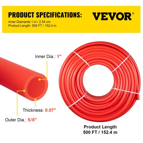 VEVOR PEX Tubing PEX-B Pipe 1"-500' Coil Certified Non-Barrier Htg/Plbg/Portable Water