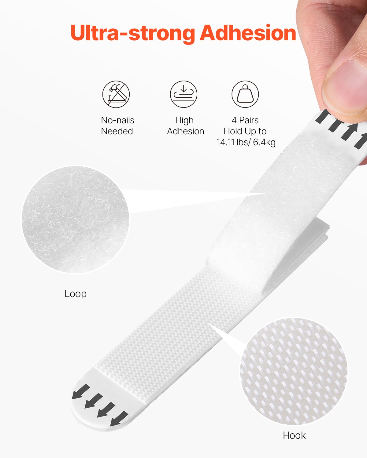 VEVOR Picture Hanging Strips, 34 Pairs, Large Picture Hangers with Removable Adhesive, Hook & Loop Strips, Wall Hanging Strips for Damage Free Picture Hanger, Mounting of Photos, Frames, Wall Decor