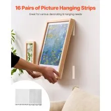Tiras para colgar cuadros, 16 pares, tiras extragrandes para colgar en la pared sin daños