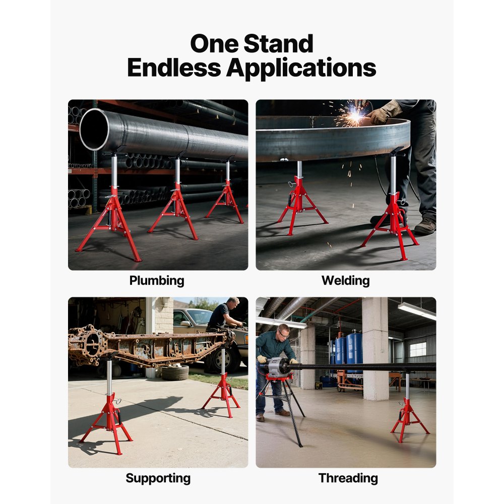VEVOR V Head Pipe Stand 0.32 - 30.48 cm Capacity, Adjustable Height 610mm-1067mm, Pipe Jack Stands 1134kg Load Capacity, Portable Folding Pipe Stands, Carbon Steel Body for Enhanced Durability