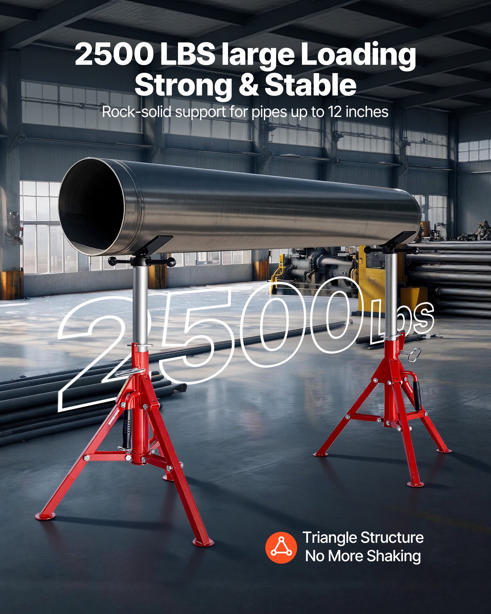 VEVOR V Head Pipe Stand 0.32 - 30.48 cm Capacity, Adjustable Height 610mm-1067mm, Pipe Jack Stands 1134kg Load Capacity, Portable Folding Pipe Stands, Carbon Steel Body for Enhanced Durability