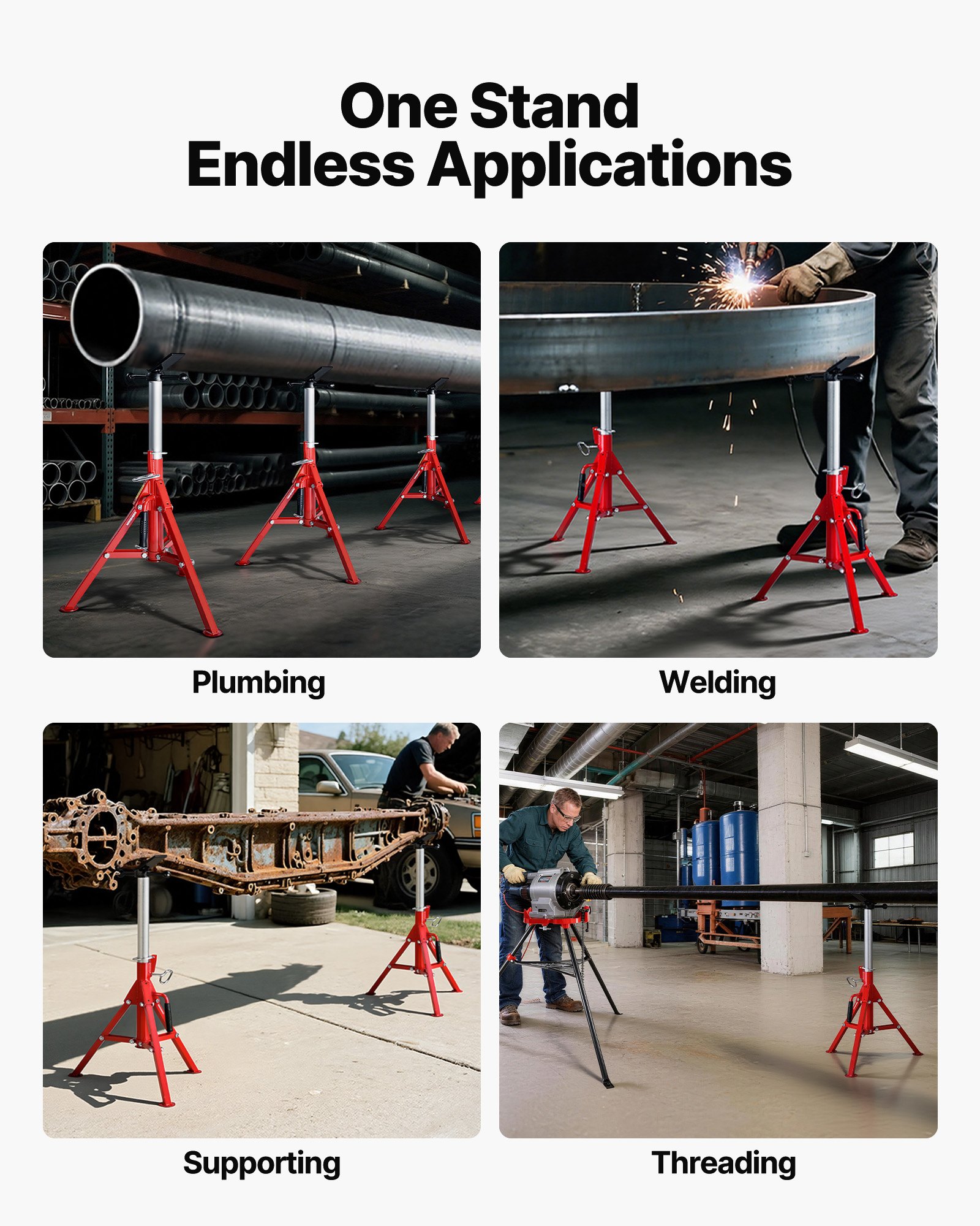 VEVOR V Head Pipe Stand 3mm-305mm Capacity, Adjustable Height 610mm-1067mm, Pipe Jack Stands 1134kg Load Capacity, Portable Folding Pipe Stands, Carbon Steel Body for Enhanced Durability