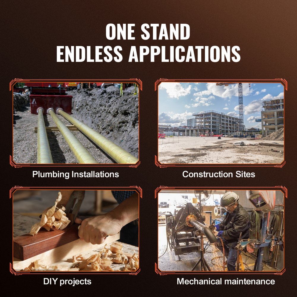VEVOR pipe stand for plumbing, construction, diy projects, and mechanical maintenance.