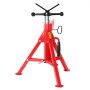 red VEVOR pipe stand with adjustable legs and black handles for stability and support.