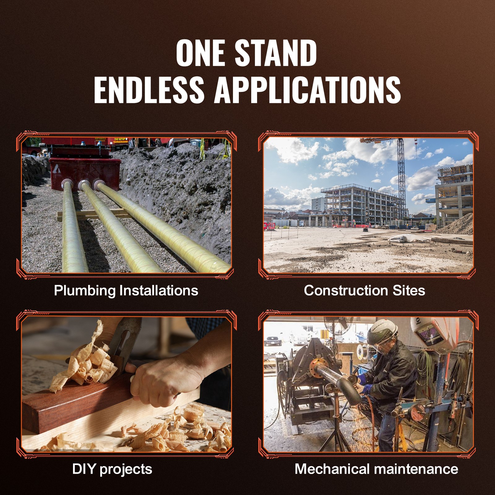 VEVOR pipe stand for plumbing, construction, diy projects, and mechanical maintenance.