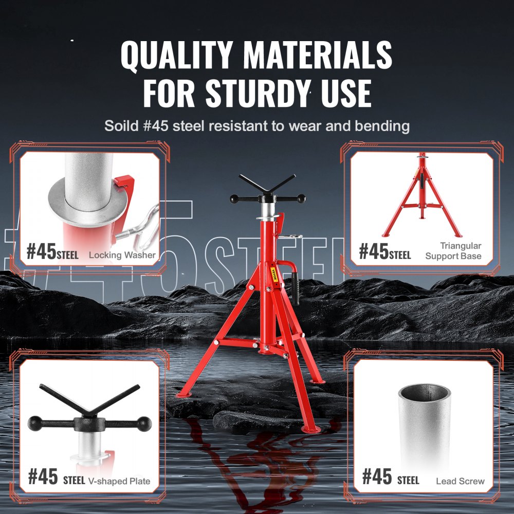 VEVOR V Head Pipe Stand Adjustable Height 71.1–132.1 cm 2500lbs Pipe Jack Stands Folding Portable High Folding Pipe Stand with V Head Fold A Trailer Jacks