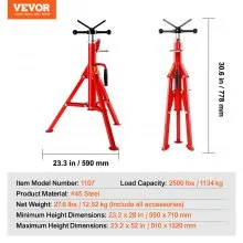 VEVOR V Head Pipe Stand Adjustable Height 71.1–132.1 cm 2041.2 kg/2 Tons Pipe Jack Stands Folding Portable High Folding Pipe Stand with V Head Fold A Trailer Jacks