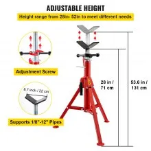 VEVOR V Head Pipe Stand 1/8\"-12\" Capacity,Adjustable Height 28\"-52,Pipe Jack Stands 2500 lb. Load Capacity,Portable Folding Pipe Stands, Carbon Steel Body More Durable