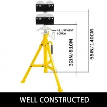 VEVOR Foldable Pipe Jack Stand Height Adjustment 32In to 55In, Roller Head Pipe Stand 4500Lbs/2 Tons Capacity for Pipe Threading, Pipe Hole Cutting
