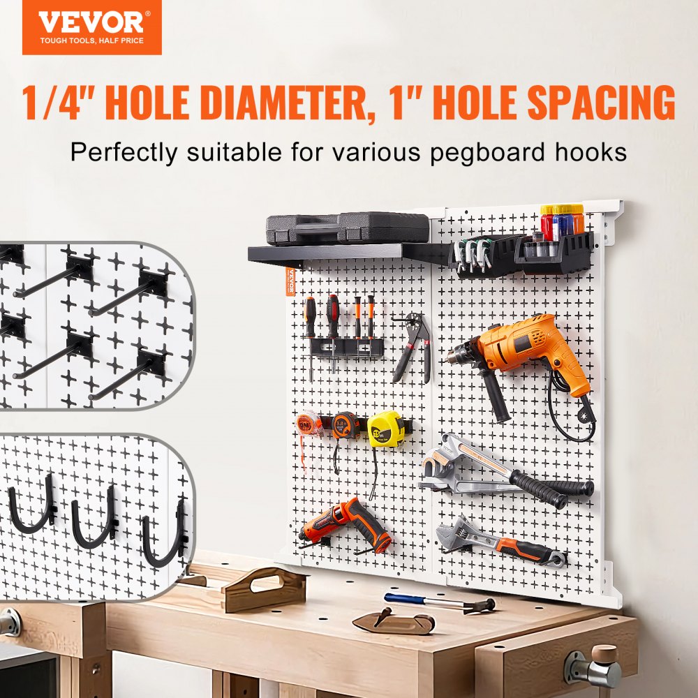 VEVOR Pegboard Wall Organizer 32 x 32 330LBS Loading Garage Metal Pegboard Organizer 2-Pack Wall Mount Tool Storage Peg Boards with Customized