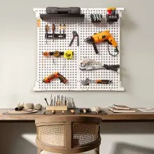 VEVOR Pegboard Wall Organizer 32" x 32", 330LBS Loading Garage Metal Pegboard Organizer Wall Mount, 25PCS Tool Storage Kit with 2 Peg Boards, Hooks, Storage Bins, Shelf Racks for Warehouse Garage Shop