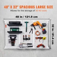 VEVOR Pegboard Wall Organizer 48" x 32", 495LBS Loading Garage Metal Pegboard Organizer Wall Mount, 37PCS Tool Storage Kit with 3 Peg Boards, Hooks, Storage Bins, Shelf Racks for Warehouse Garage Shop