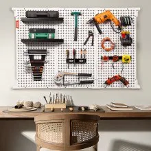 VEVOR Pegboard Wall Organizer 48" x 32", 495LBS Loading Garage Metal Pegboard Organizer Wall Mount, 37PCS Tool Storage Kit with 3 Peg Boards, Hooks, Storage Bins, Shelf Racks for Warehouse Garage Shop