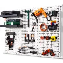 VEVOR Pegboard Wall Organizer 48" x 32", 495LBS Loading Garage Metal Pegboard Organizer Wall Mount, 37PCS Tool Storage Kit with 3 Peg Boards, Hooks, Storage Bins, Shelf Racks for Warehouse Garage Shop