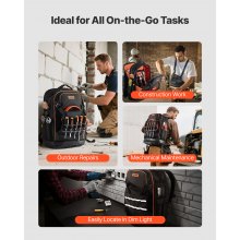 VEVOR Tool Backpack 65 Pockets Tear-resistant Jobsite Backpack for Electrician