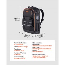 VEVOR Tool Backpack 65 Pockets Tear-resistant Jobsite Backpack for Electrician