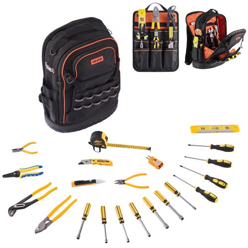 VEVOR Tool Backpack with Tools 65 Pockets Tear-resistant Jobsite Backpack