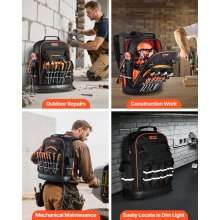 VEVOR Tool Backpack 64 Pockets Tear-resistant Jobsite Backpack for Electrician