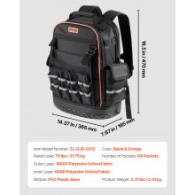 VEVOR Tool Backpack 64 Pockets Tear-resistant Jobsite Backpack for Electrician