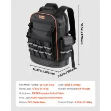 VEVOR Tool Backpack 64 Pockets Tear-resistant Jobsite Backpack for Electrician
