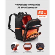 VEVOR Tool Backpack 49 Pockets Tear-resistant Jobsite Backpack for Electrician