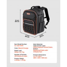 VEVOR Tool Backpack 49 Pockets Tear-resistant Jobsite Backpack for Electrician